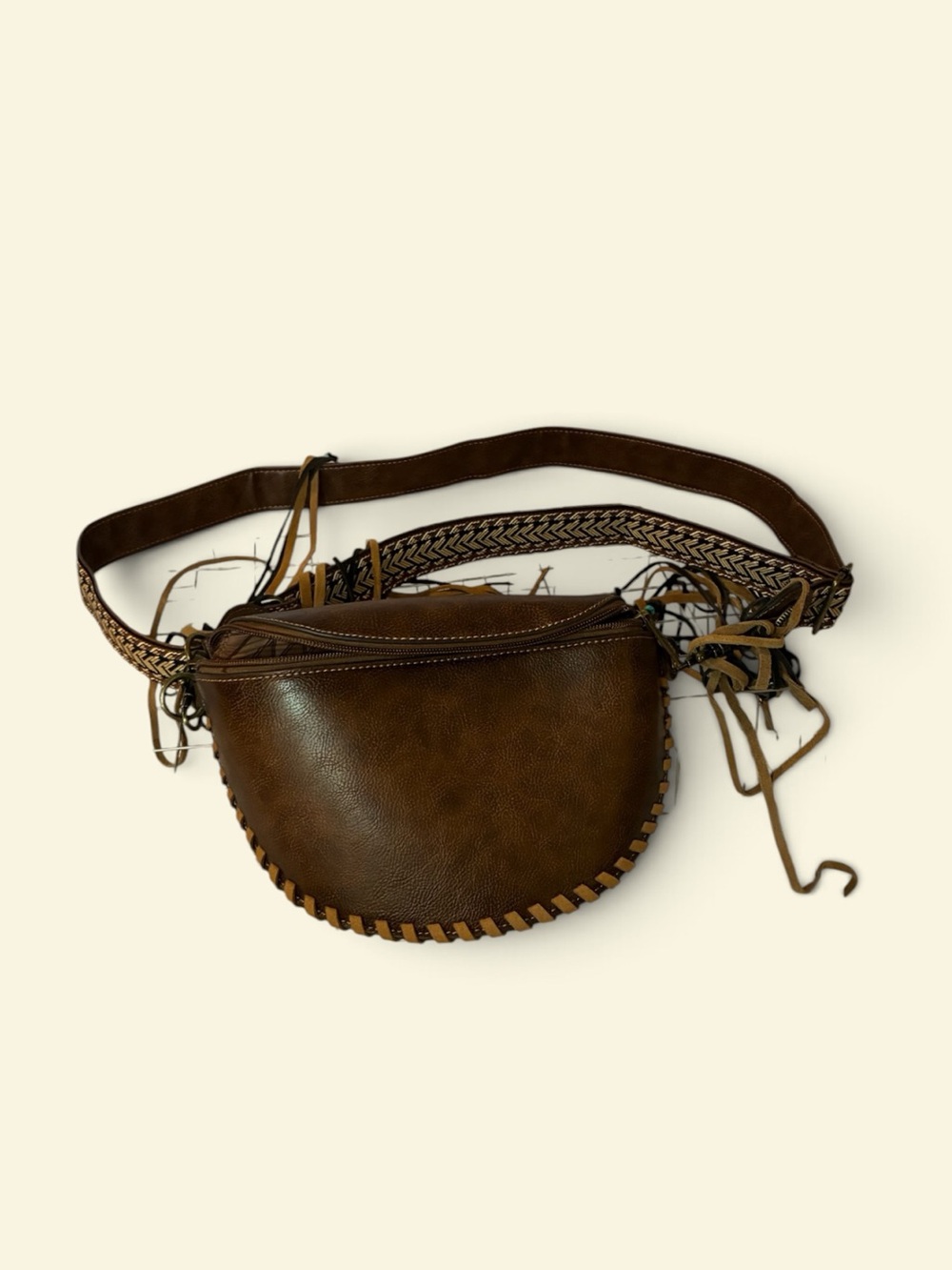 Red Dirt Hat Co. NWOT Brown Leather Sling Pouch with Whip Stitch & Fringes